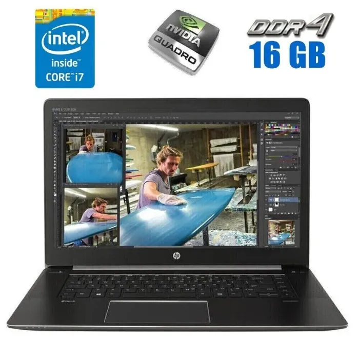 Мобільна робоча станція HP ZBook Studio G3 / 15.6" (1920x1080) IPS / Intel Core i7-6700HQ (4 (8) ядра по 2.6 - 3.5 GHz) / 16 GB DDR4 / 240 GB SSD / nVidia Quadro M1000M, 4 GB DDR5, 128-bit б/в - зображення 1