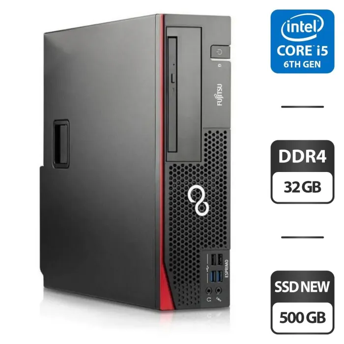 Комп'ютер Fujitsu Esprimo D756 E85+ SFF / Intel Core i5-6500 (4 ядра по 3.2 - 3.6 GHz) / 32 GB DDR4 / 500 GB SSD NEW / Intel HD Graphics 530 / DVD-ROM / DVI б/в - зображення 1