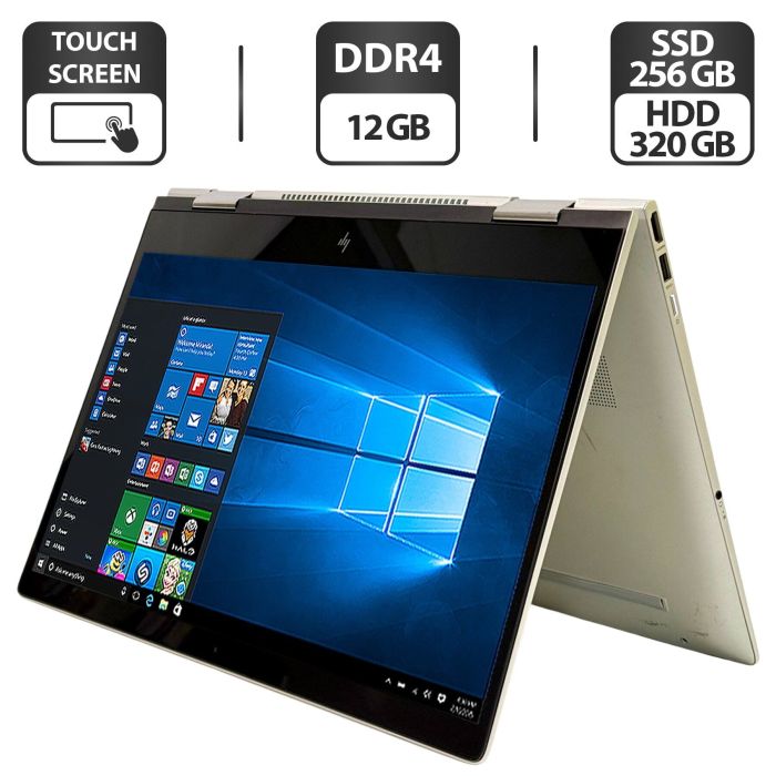 Ноутбук-трансформер Б-клас HP Envy x360 15m-bp012dx / 15.6" (1920x1080) IPS Touch / Intel Core i5-7200U (2 (4) ядер по 2.5 - 3.1 GHz) / 12 GB DDR4 / 256 GB SSD + 320 GB HDD / Intel HD Graphics 620 / WebCam / Windows 10 Pro б/в - изображение 1