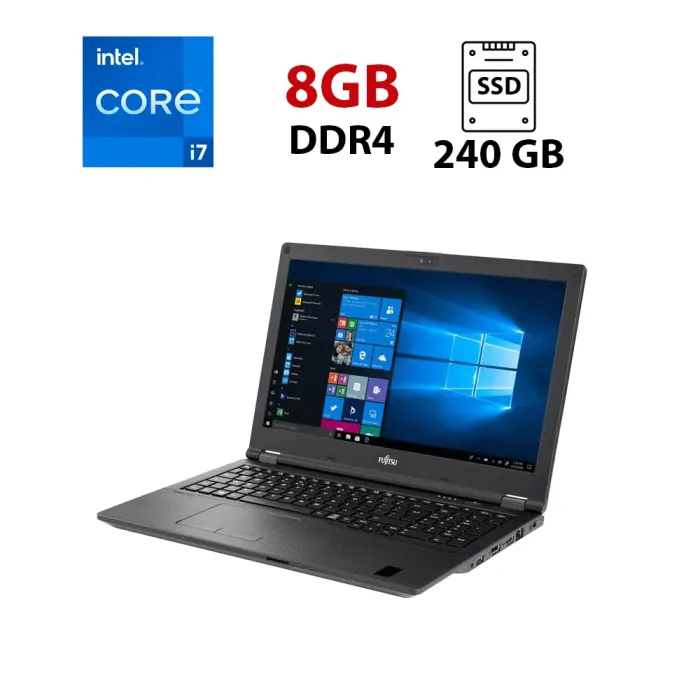 Ультрабук Fujitsu Lifebook E559 / 15.6" (1920x1080) IPS / Intel Core i7-8550U (4 (8) ядра по 1.8 - 4.0 GHz) / 8 GB DDR4 / 240 GB SSD / Intel UHD Graphics 620 / WebCam / 4G б/в - зображення 1