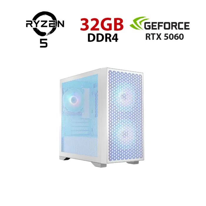Ігровий ПК Ice DART PRO ARGB MINI WHITEK Tower / AMD Ryzen 5 8400F (6 (12) ядер по 4,2 - 4,7 ГГц) / 32 ГБ DDR5 / 960 ГБ SSD / nVidia GeForce RTX 5060, 8 ГБ GDDR7, 128-bit - зображення 1