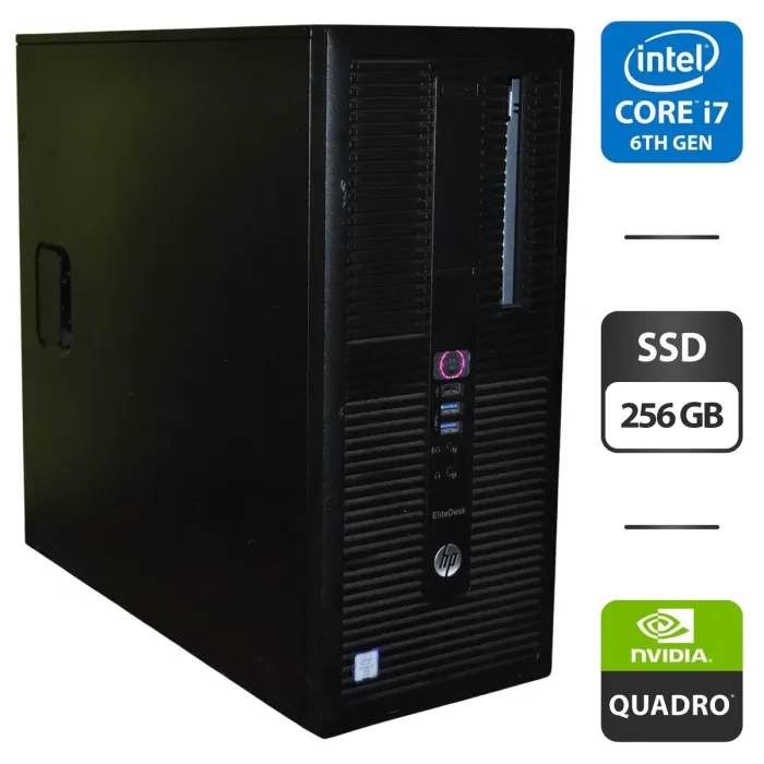 Комп'ютер Б-класу HP EliteDesk 800 G2 Tower / Intel Core i7-6700 (4 (8) ядра по 3,4 - 4,0 ГГц) / 16 ГБ DDR4 / 256 ГБ SSD / nVidia Quadro K4000, 3 ГБ GDDR5, 192-біт / Windows 11 Pro б/в - зображення 1