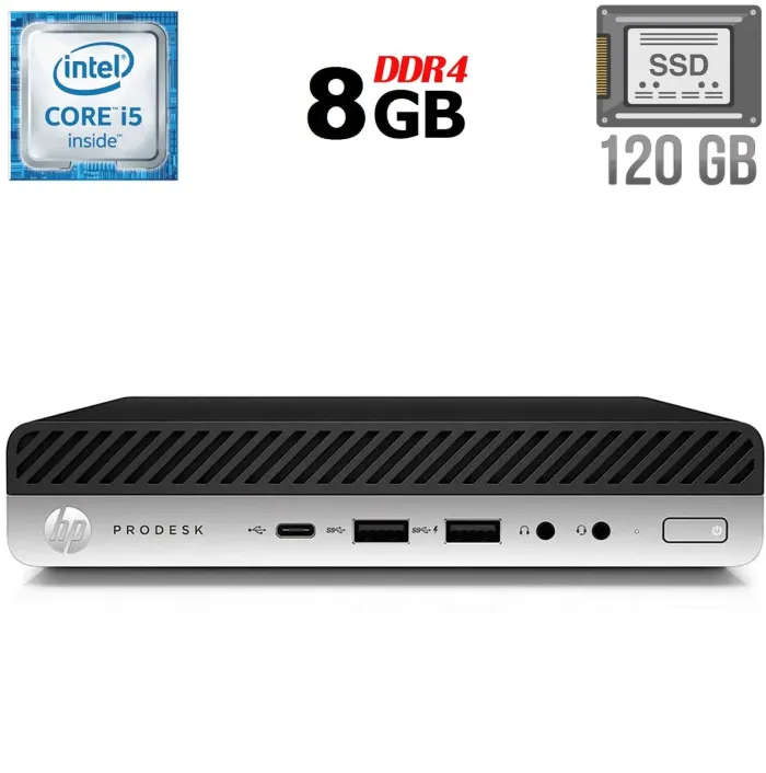 Неттоп HP ProDesk 600 G3 Mini USFF / Intel Core i5-6500T (4 ядра по 2.5 - 3.1 GHz) / 8 GB DDR4 / 120 GB SSD / Intel HD Graphics 530 / DisplayPort б/в - зображення 1