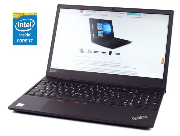 Ноутбук Б-клас Lenovo ThinkPad E580 / 15.6" (1920x1080) IPS / Intel Core i7-8550U (4 (8) ядра по 1.8 - 4.0 GHz) / 16 GB DDR4 / 256 GB SSD + 1000 GB HDD / Intel UHD Grphics 620 / WebCam / Win 11 Pro б/в - зображення 1