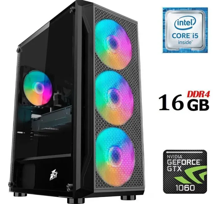 Ігровий ПК Dtop Gaming i563D Tower / Intel Core i5-6400 (4 ядра по 2.7 - 3.3 GHz) / 16 GB DDR4 / 120 GB SSD + 500 GB HDD / nVidia GeForce GTX 1060, 3 GB GDDR5, 192-bit / 500W б/в - зображення 1