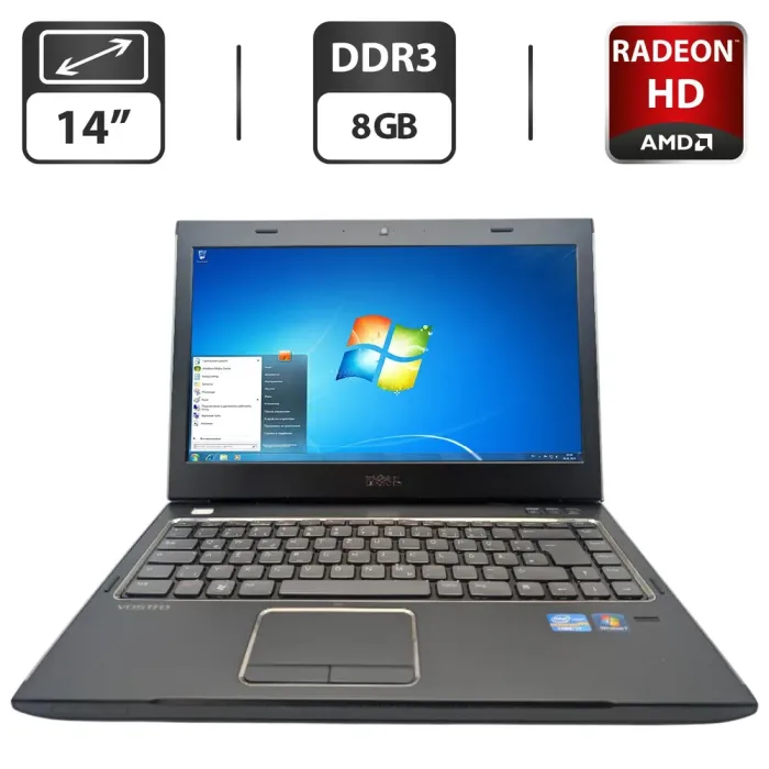 Ноутбук Dell Vostro 3450 / 14" (1366x768) TN / Intel Core i7-2620M (2 (4) ядра по 2.7 - 3.4 GHz) / 8 GB DDR3 / 500 GB HDD / AMD Radeon HD 6630M, 1 GB GDDR3, 128-bit / WebCam / DVD-ROM / АКБ не тримає б/в - зображення 1