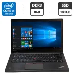 Ноутбук Б-клас Lenovo ThinkPad T450s / 14" (1600x900) TN / Intel Core i5-5300U (2 (4) ядра по 2.3 - 2.9 GHz) / 8 GB DDR3 / 180 GB SSD / Intel HD Graphics 5500 / WebCam / VGA б/в