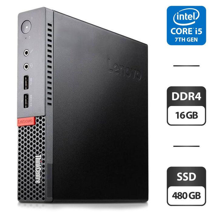 Неттоп Lenovo ThinkCentre M910q Tiny USFF / Intel Core i5-7500T (4 ядра по 2.7 - 3.3 GHz) / 16 GB DDR4 / 480 GB SSD / Intel HD Graphics 630 б/в - изображение 1