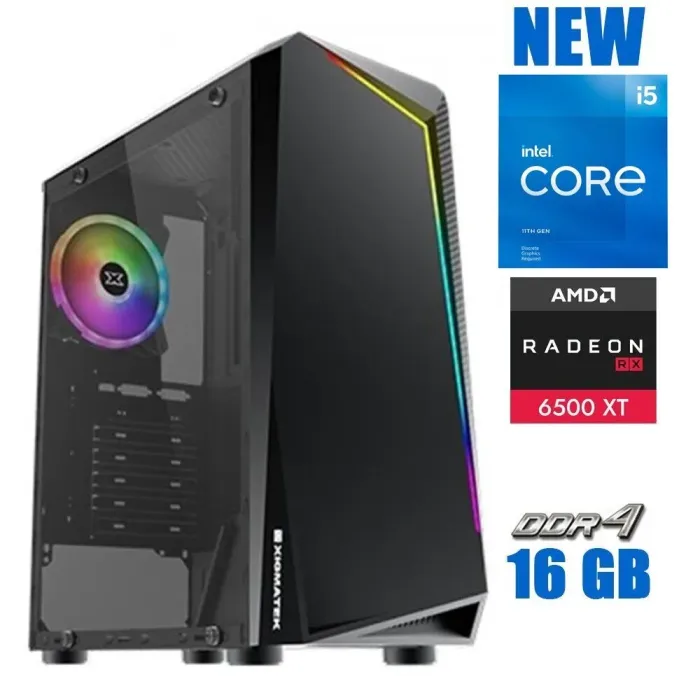 Ігровий ПК Xigmatek Vortex Tower / Intel Core i5-11400F (6(12) ядер по 2.6-4.4 GHz) / 16 GB DDR4 / 240 GB SSD / Radeon RX 6500 XT, 4 GB GDDR6, 64-bit / 600W б/в - зображення 1