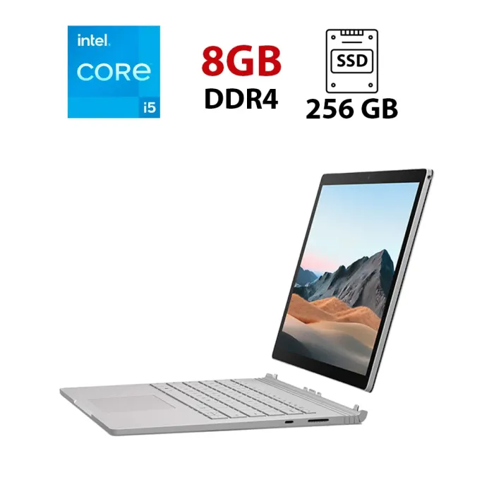 Ноутбук-трансформер Microsoft Surface Book 3 2 in 1 / 13.3" (3000x2000) QXGA Touch / Intel Core i5-1035G7 (4 (8) ядра по 1.2 - 3.7 GHz) / 8 GB DDR4 / 256 GB SSD / Intel Iris Plus Graphics / WebCam / Win 11 Pro б/в - зображення 1