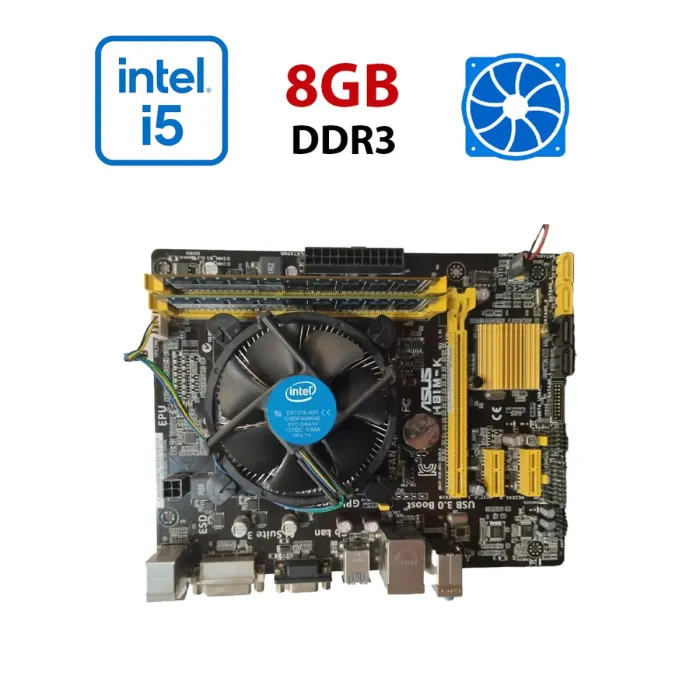 Комплект: Материнська плата Asus H81M-K / Intel Core i5-4460 (4 ядра по 3,2 - 3,4 ГГц) / 8 ГБ DDR3 / Intel HD Graphics 4600 / Роз'єм LGA1150 / Кулер б/в - зображення 1