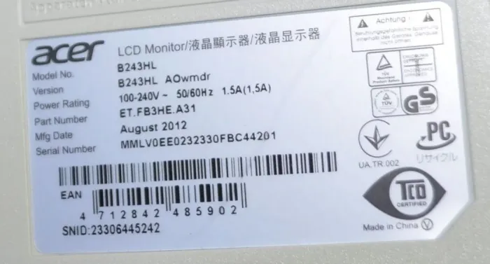 Монітор Б-клас Acer B243HL / 24" (1920x1080) TN / VGA, DVI / Старовинні колонки 1x 1W / VESA 100x100 б/в - зображення 10