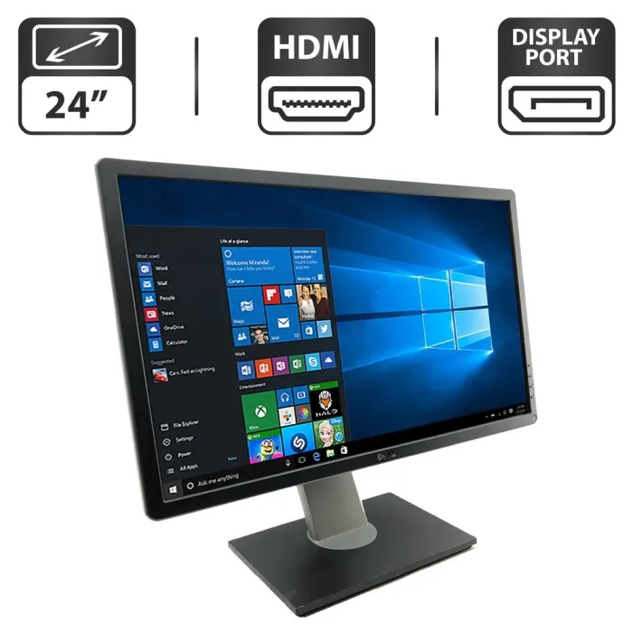 Монітор Dell P2414H/24" (1920x1080) IPS/DP, DVI, HDMI, USB-Hub/VESA 100x100/Pivot + Кабель живлення б/в - зображення 1