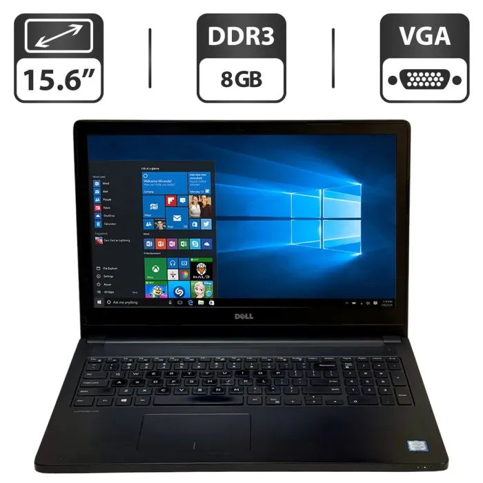 Ноутбук Б-клас Dell Latitude 3570 / 15.6" (1366x768) TN / Intel Core i3-6100U (2 (4) ядра по 2.3 GHz) / 8 GB DDR3 / 500 GB HDD / Intel HD Graphics 520 / WebCam / Windows 10 Pro б/в - зображення 1