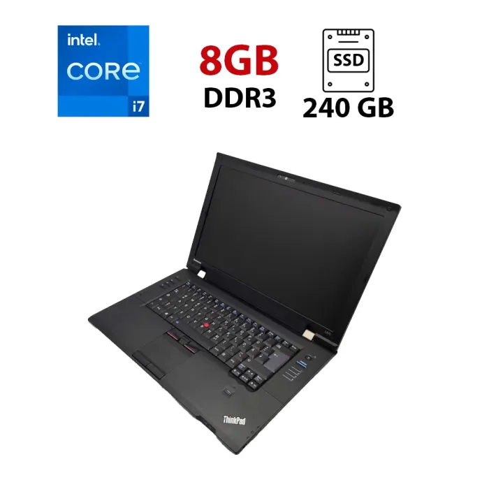 Ноутбук Lenovo ThinkPad L520 / 15.6" (1366x768) TN / Intel Core i7-2820QM (4 (8) ядра по 2.3 - 3.4 GHz) / 8 GB DDR3 / 240 GB SSD / Intel HD Graphics 4000 / WebCam б/в - зображення 1