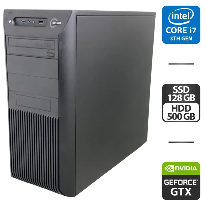 Комп'ютер NoName Tower / Intel Core i7-3770 (4 (8) ядра по 3,4 - 3,9 ГГц) / 16 ГБ DDR3 / 128 ГБ SSD + 500 ГБ HDD / nVidia GeForce GTX 745, 2 ГБ GDDR3, 128-біт / DVD-ROM б/в - изображение 1
