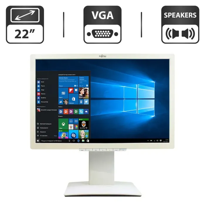 Монітор Б-клас Fujitsu B22W-7 / 22" (1680x1050) TN / USB 2.0, VGA, DVI, DisplayPort / Вбудовоні колонки 2x 1.5W / VESA 100x100 + Кабелі підключення (VGA та живлення) б/в - зображення 1