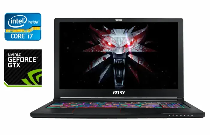 Ігровий ноутбук MSI GS63 / 15.6" (1920x1080) IPS / Intel Core i7-6700HQ (4 (8) ядра по 2.6 - 3.5 GHz) / 16 GB DDR4 / 256 GB SSD + 1000 GB HDD / nVidia GeForce GTX 1060, 6 GB GDDR5, 192-bit / WebCam / Windows 10 б/в - зображення 1