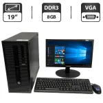 Комплект ПК: комп'ютер HP EliteDesk 800 G1 Tower / Intel Core i3-4130 (2 (4) ядра по 3.4 GHz) / 8 GB DDR3 / 500 GB HDD / Intel HD Graphics 4400 / DVD-ROM + Монітор Samsung SyncMaster E1920 / 19" (1366x768) TN / VGA б/в