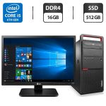 Комплект: Lenovo ThinkCentre M800 Tower / Intel Core i5-6600K (4 ядра по 3,5 - 3,9 ГГц) / 16 ГБ DDR4 / 512 ГБ SSD / nVidia P106-100, 6 ГБ GDDR5, 192-біт / DVD-ROM + Монітор LG 24MB37PM-B / 24" (1920x1080) IPS б/в