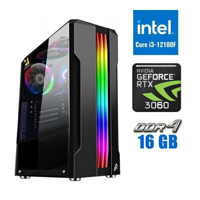 Ігровий ПК Tower / Intel Core i3-12100F (4 ядра по 3.3 - 4.3 GHz) / 16 GB DDR4 / 500 GB SSD M.2 / nVidia GeForce RTX 3060, 12 GB GDDR6, 192-bit / 700W - зображення 1