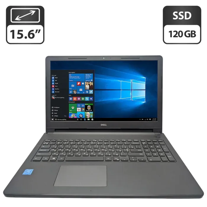 Ноутбук Dell Inspiron 15-3552 / 15.6" (1366x768) TN / Intel Pentium N3710 (4 ядра по 1.6 - 2.56 GHz) / 8 GB DDR3 / 120 GB SSD / Intel HD Graphics / WebCam / DVD-ROM б/в - зображення 1