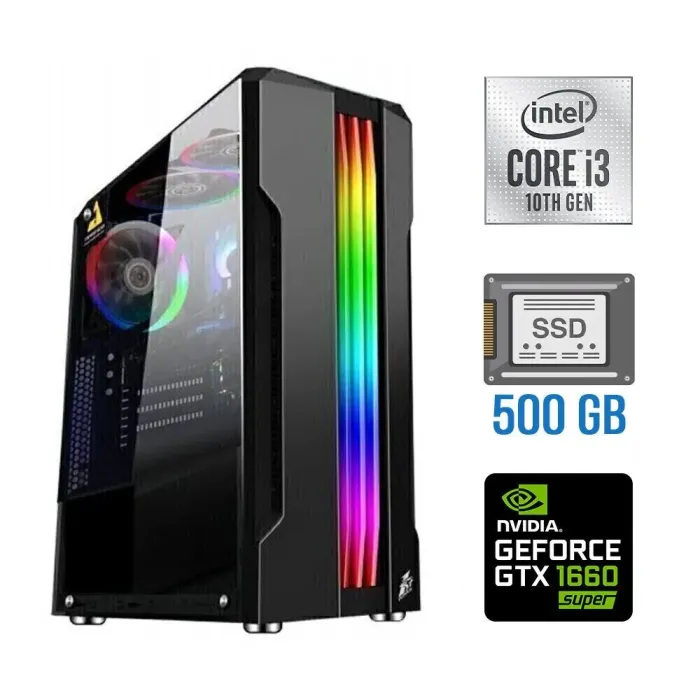 Ігровий ПК Tower / Intel Core i3-10100F (4 (8) ядра по 3.6 - 4.3 GHz) NEW / 16 GB DDR4 NEW / 500 GB SSD NEW / nVidia GeForce GTX 1660 Super, 6 GB GDDR6, 192-bit б/в - зображення 1
