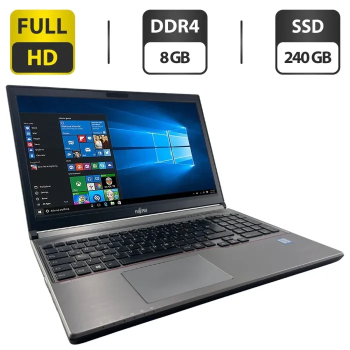 Ноутбук Fujitsu LifeBook E756 / 15.6'' (1920x1080) IPS / Intel Core i5-6200U (2 (4) ядра по 2.3 - 2.8 GHz) / 8 GB DDR4 / 240 GB SSD / Intel HD Graphics 520 / WebCam б/в - зображення 1