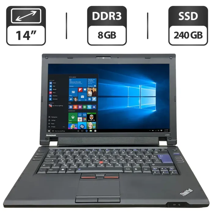 Ноутбук Б-клас Lenovo ThinkPad L420 / 14" (1366x768) TN / Intel Core i5-2430M (2 (4) ядра по 2.4 - 3.0 GHz) / 8 GB DDR3 / 240 GB SSD / Intel HD Graphics 3000 / WebCam б/в - зображення 1