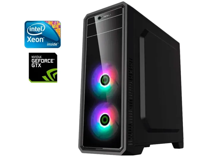 Ігровий ПК GameMax G561-FRGB Black Tower / Intel Xeon E5-2650 v2 (8 (16) ядер по 2.6 - 3.4 GHz) / 20 GB DDR3 / 480 GB SSD + 1000 GB HDD / nVidia GeForce GTX 1650, 4 GB GDDR6, 128-bit / 600W б/в - зображення 1