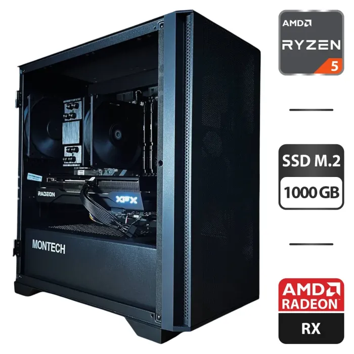 Збірка на замовлення: ігровий ПК Montech Air 100 Lite Tower / AMD Ryzen 5 7500F (6 (12) ядер по 3,7 - 5,0 ГГц) / 32 ГБ DDR5 / 1000 ГБ SSD M.2 / AMD Radeon RX 9060 XT, 16 ГБ GDDR6, 128-біт / 650 Вт - зображення 1