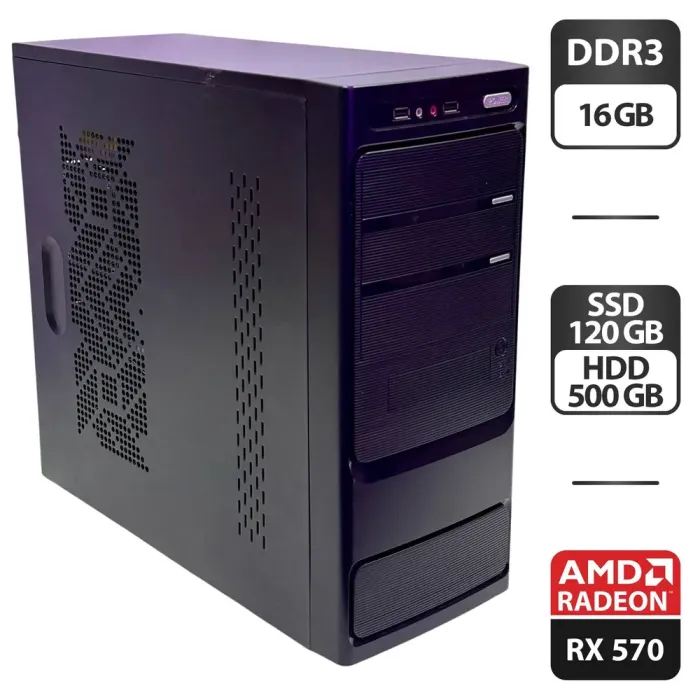 Комп'ютер NoName Tower / Intel Core i7-860 (4 (8) ядра по 2.8 - 3.4 GHz) / 16 GB DDR3 / 120 GB SSD + 500 GB HDD / AMD Radeon RX 570, 4 GB GDDR5, 256-bit / 400W б/в - зображення 1
