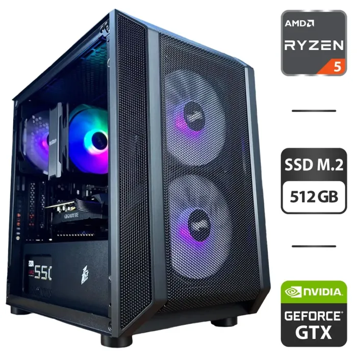 Збірка під замовлення: 1stPlayer D3-3F2-Plus Black Tower / AMD Ryzen 5 5500 (6 (12) ядер по 3.6 - 4.2 GHz) / 16 GB DDR4 / 512 GB SSD M.2 / nVidia GeForce GTX 1660 Super, 6 GB GDDR6, 192-bit / 550W б/в - зображення 1