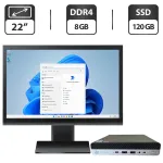 Комплект ПК: HP ProDesk 600 G3 Mini PC USFF / Intel Core i3-7100T (2 (4) ядра по 3.4 GHz) / 8 GB DDR4 / 120 GB SSD / Intel HD Graphics 630 + Монітор Б-клас 22" (1680x1050) TN + Windows 11 Pro б/в