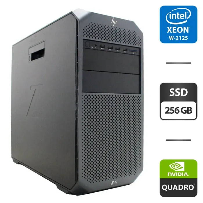 Робоча станція Б-клас HP Z4 G4 Workstation Tower / Intel Xeon W-2125 (4 (8) ядра по 4.0 - 4.6 GHz) / 32 GB DDR4 / 256 GB SSD / nVidia Quadro P600, 2 GB GDDR5, 128-bit б/в - зображення 1