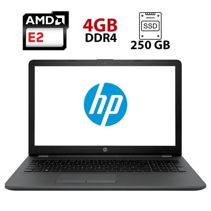 Ноутбук Б-клас HP 255 G6 / 15.6" (1366x768) TN / AMD E2-9000e (2 ядра по 1.5 - 2.0 GHz) / 4 GB DDR4 / 250 GB SSD / AMD Radeon R2 Graphics / WebCam б/в - зображення 1