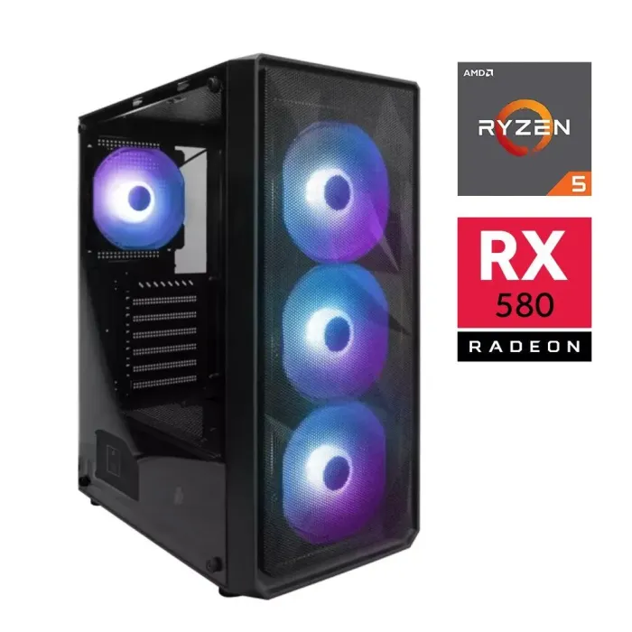 Ігровий ПК 1stPlayer FD3-4F2(AP)-BK Black FORSAGE Tower / AMD Ryzen 5 3600 (6 (12) ядер по 3.6 - 4.2 GHz) / 16 GB DDR4 / 480 GB SSD / AMD Radeon RX 580, 8 GB GDDR5, 256-bit б/в - зображення 1