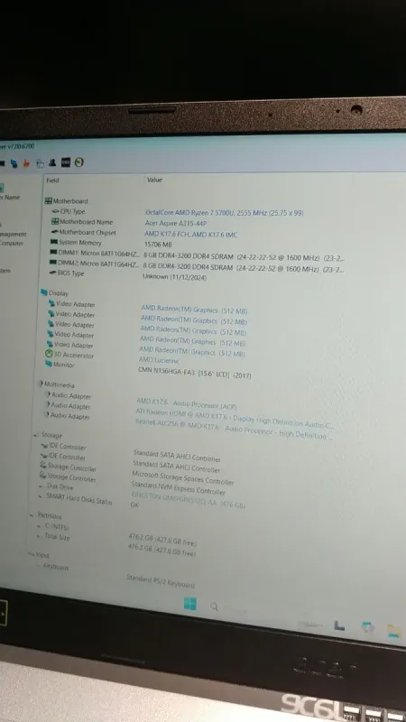 Ультрабук Acer Aspire 3 15 A315-44P-R7GS / 15.6" (1920x1080) TN / AMD Ryzen 7 5700U (8 (16) ядер по 1.8 - 4.3 GHz) / 16 GB DDR4 / 512 GB SSD / AMD Radeon Graphics / WebCam / Win 11 - зображення 11