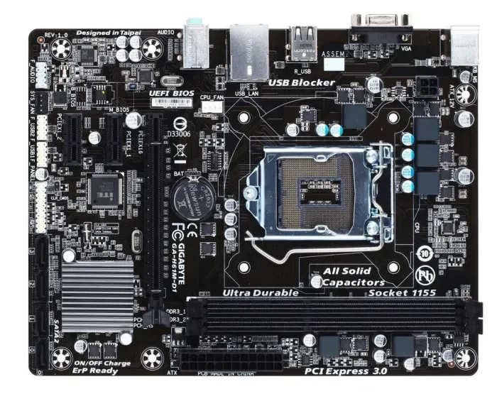 Материнська плата Gigabyte GA-H61M-D1 / Socket LGA1155 / ОЕМ Bulk - зображення 1