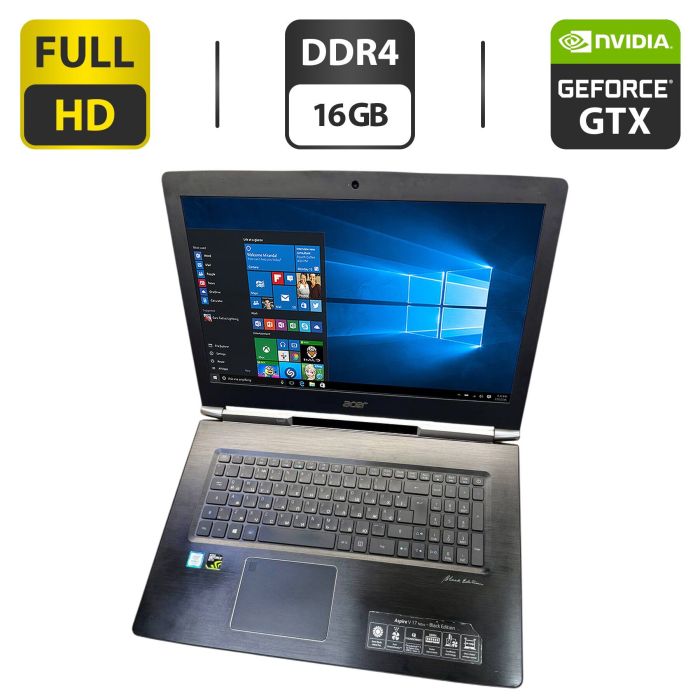 Ігровий ноутбук Acer Aspire V 17 Nitro Black Edition / 17,3" (1920x1080) IPS / Intel Core i7-7700HQ (4 (8) ядра по 2,8 - 3,8 ГГц) / 16 ГБ DDR4 / 240 ГБ SSD M.2 + 1000 ГБ SSD / nVidia GeForce GTX 1060, 6 ГБ GDDR5, 192-біт / Веб-камера / Windows 10 б/в - зображення 1