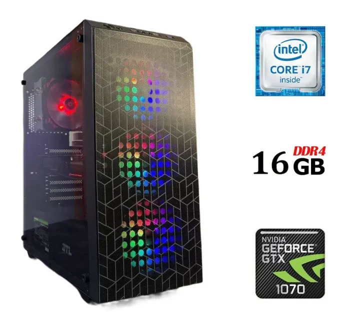 Ігровий ПК GTL Tower / Intel Core i7-6700 (4 (8) ядра по 3.4 - 4.0 GHz) / 16 GB DDR4 / 500 GB SSD / nVidia GeForce GTX 1070, 8 GB GDDR5, 256-bit б/в - зображення 1