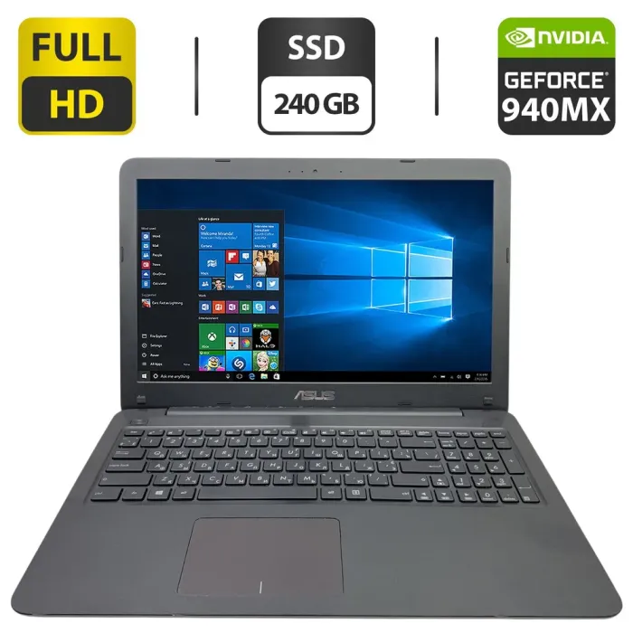 Ноутбук Asus X556U / 15.6" (1920x1080) IPS / Intel Core i3-7100U (2 (4) ядра по 2.4 GHz) / 8 GB DDR4 / 240 GB SSD / nVidia GeForce 940MX, 2 GB GDDR5, 64-bit / WebCam / DVD-ROM б/в - зображення 1