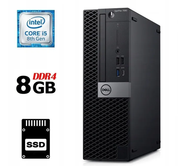Комп'ютер Dell OptiPlex 7060 SFF / Intel Core i5-8400 (6 ядер по 2.8 - 4.0 GHz) / 8 GB DDR4 / 240 GB SSD / Intel UHD Graphics 630 / USB 3.1 / DisplayPort б/в - зображення 1
