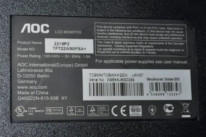Монітор Б-клас AOC 2219P2 / 22" (1680x1050) TN / VGA, DVI / Вбудовані колонки 2x 1W / VESA 100x100 б/в - зображення 13