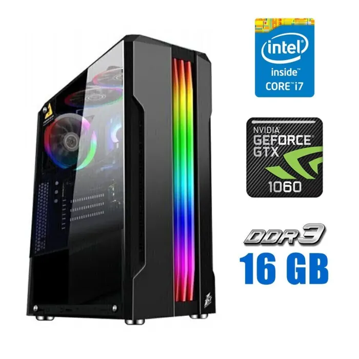 Ігровий ПК Tower NEW / Intel Core i7-2600K (4 (8) ядра по 3.4-3.8 GHz) / 16 GB DDR3 NEW / 240 GB SSD NEW / GeForce GTX 1060, 6 GB GDDR5, 192-bit / 500W NEW б/в - зображення 1