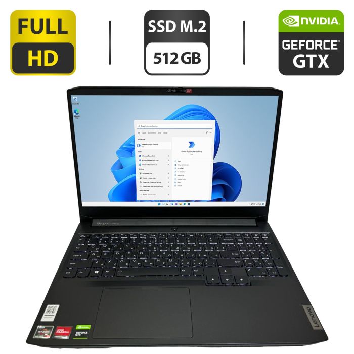 Ігровий ноутбук Lenovo IdeaPad Gaming 3-15 / 15.6" (1920x1080) IPS / AMD Ryzen 5 5600H (6 (12) ядер по 3.3 - 4.2 GHz) / 16 GB DDR4 / 512 GB SSD M.2 / nVidia GeForce GTX 1650, 4 GB GDDR5, 128-bit / WebCam / HDMI б/в - зображення 1