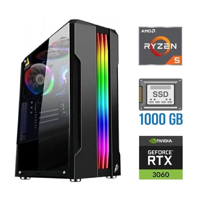 Ігровий ПК Tower / AMD Ryzen 5 4500 (6 (12) ядер по 3.6-4.1 GHz) / 32 GB DDR4 / 1000 GB SSD / GeForce RTX 3060, 12 GB GDDR6, 192-bit - зображення 1