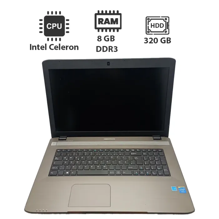 Ноутбук Medion Akoya / 17.3" (1600x900) TN / Intel Celeron N2930 (4 (4) ядра по 2.16 GHz) / 8 GB DDR3 / 320 GB HDD / Intel HD Graphics / WebCam / HDMI / Акб відсутній б/в - зображення 1