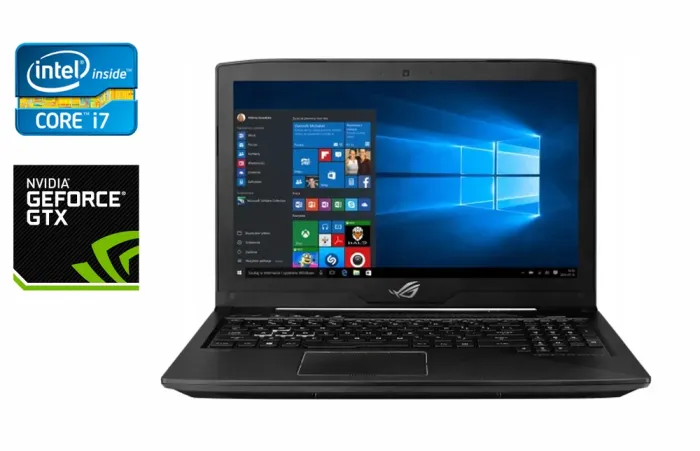 Ігровий ноутбук Б-клас Asus Gl503V / 15.6" (1920x1080) IPS / Intel Core i7-7700HQ (4 (8) ядра по 2.8 - 3.8 GHz) / 16 GB DDR4 / 256 GB SSD + 1000 GB HDD / nVidia GeForce GTX 1060, 3 GB GDDR5, 192-bit / WebCam / Windows 10 б/в - зображення 1