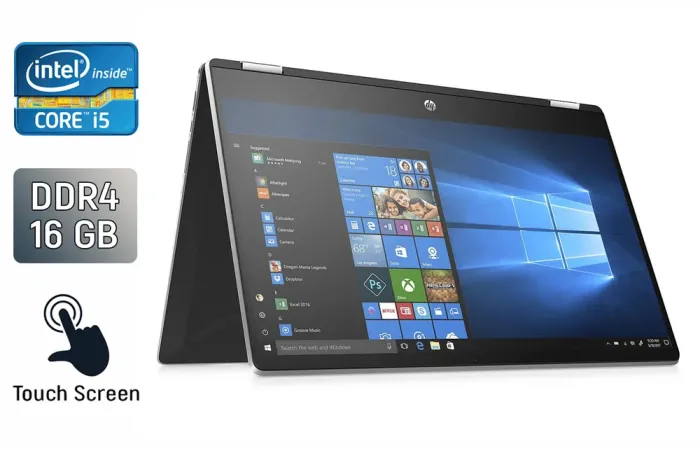 Ноутбук-трансформер HP Pavilion x360 15-dg1052nr / 15.6" (1920x1080) IPS Touch / Intel Core i5-10210U (4 (8) ядра по 1.6 - 4.2 GHz) / 16 GB DDR4 / 512 GB SSD / Intel UHD Graphics / WebCam / Windows 10 б/в - зображення 1